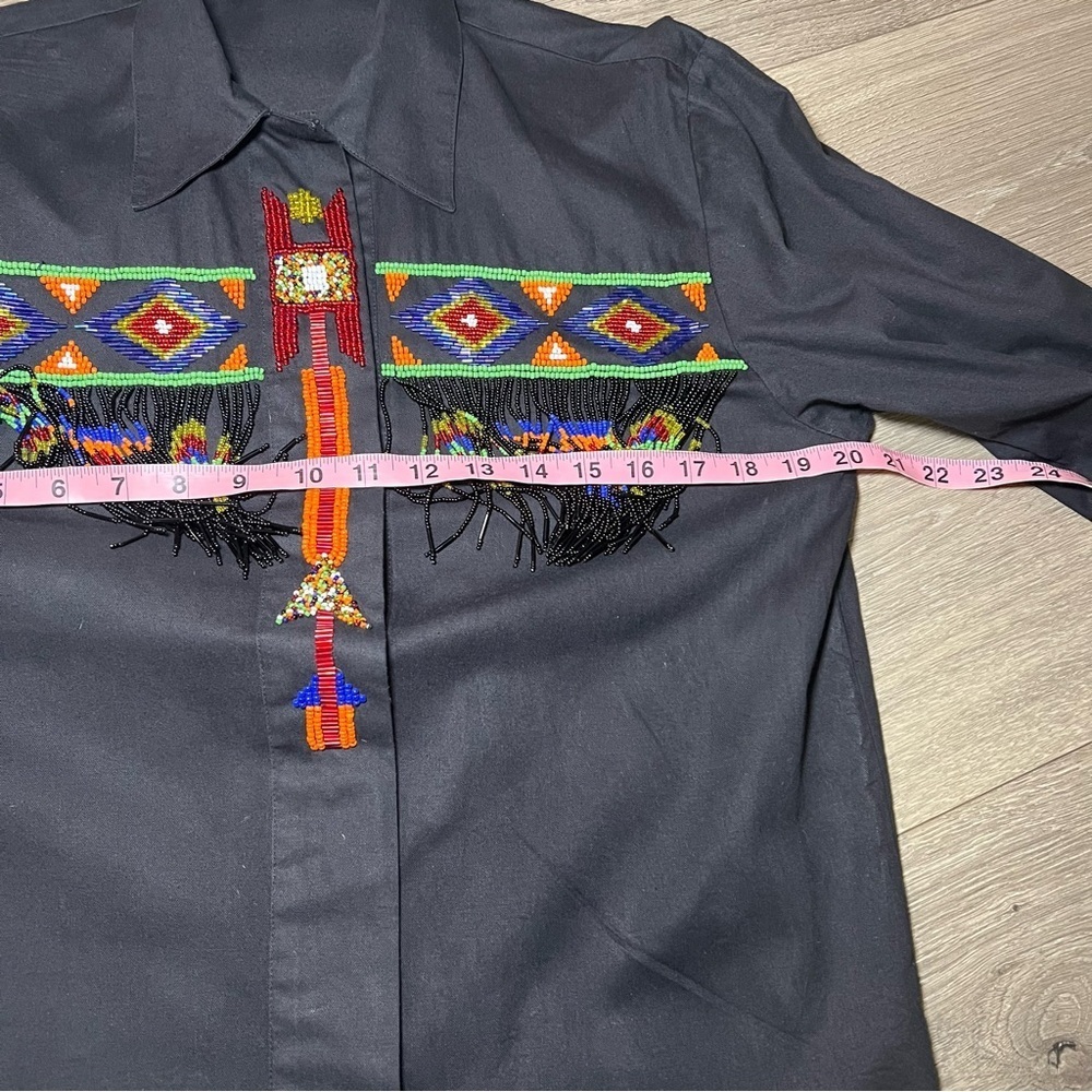 Vintage LEW MAGRAM WOMEN'S Size 6 BLACK COTTON BEADED FRINGE WESTERN SHIRT - Picture 11 of 12